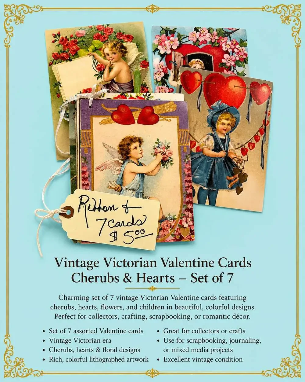 Set of 23 Vintage Victorian Style MiscellaneousCards featuring Cherubs and Heart